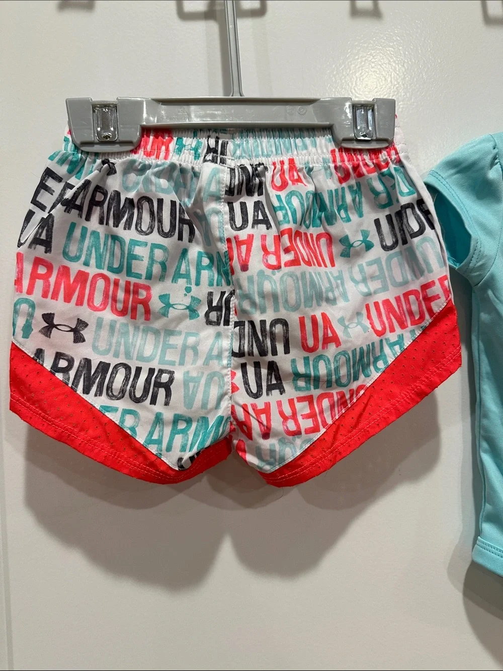 Under Armour Teal Baby Logo Bodysuit with Multicolor Print
